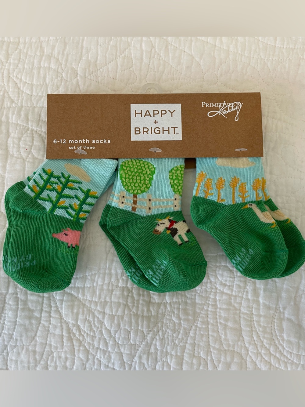 Happy + Bright Infant Farm Animal Socks - Green & Light Blue (6-12M)